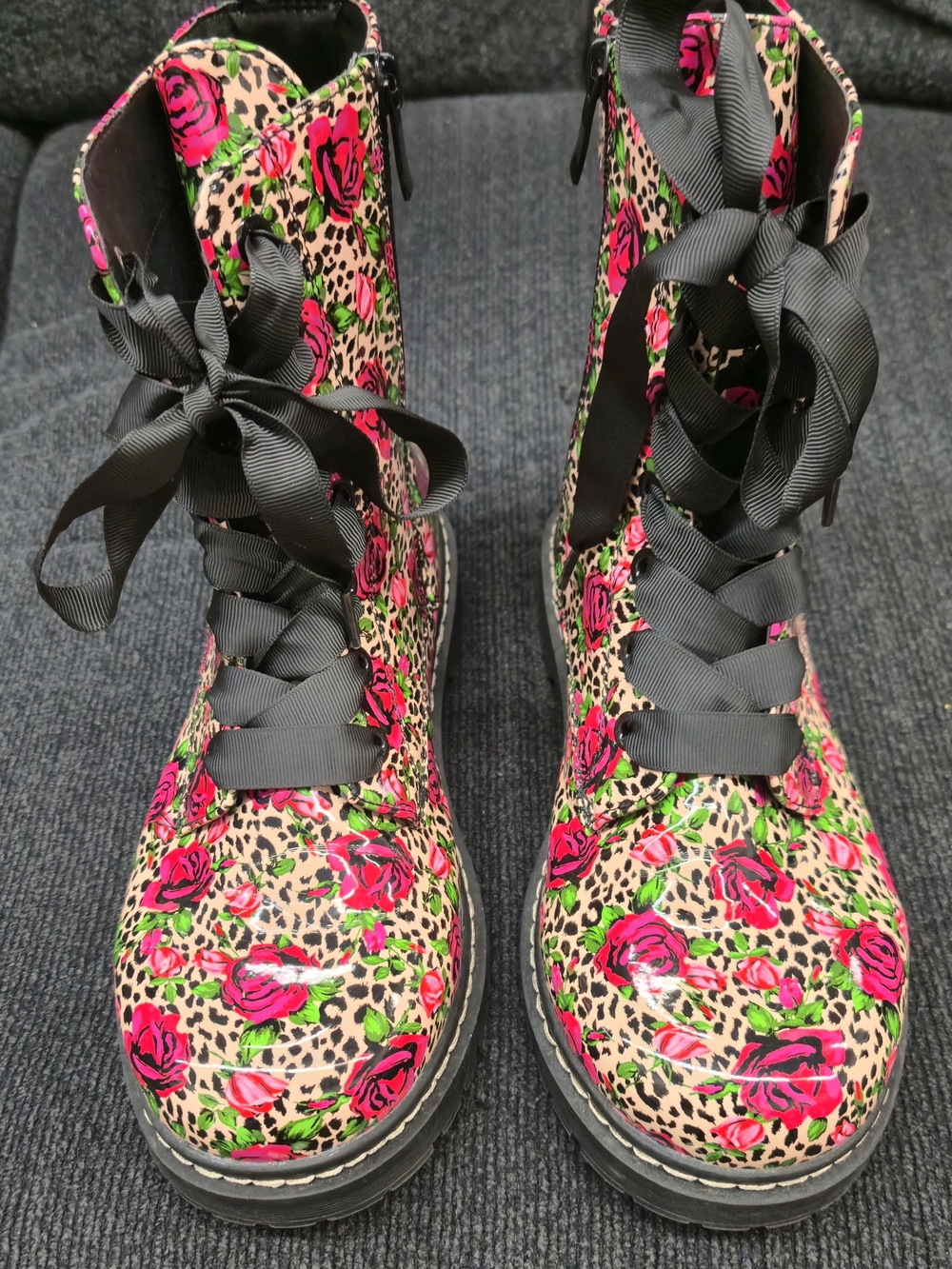 Torrid-BETSY JOHNSON Pink Rose Leopard Lace-Up Combat Boots